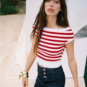 Red and White Striped Women's Top